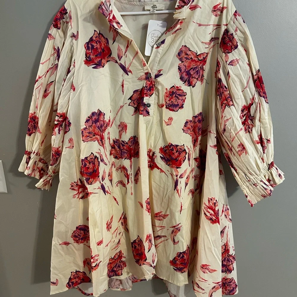 Entro Red Smocked Sundress with Notched Collar - Picture 3 of 6